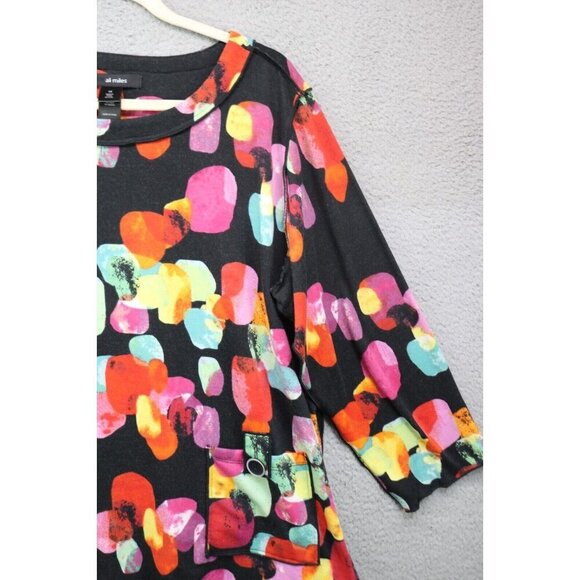 Ali Miles Long Sleeve Art to Wear Top-Size 1X-Boho Artsy Colorful - Picture 3 of 11